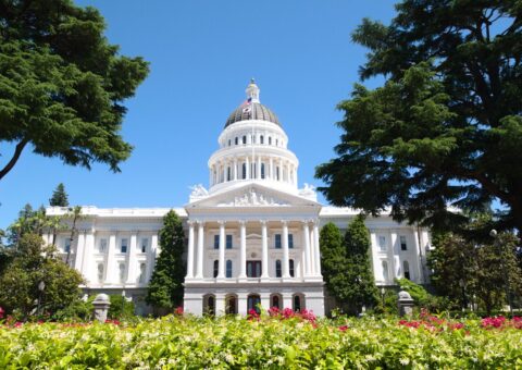 The California State Capitol in Sacramento, with gardens in the foreground